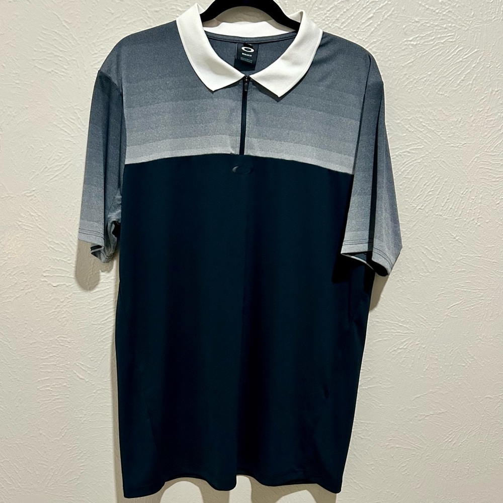 Oakley Men’s Gray Black Cream Polo Shirt Size XL 3/4 Zip Smart Casual Golf